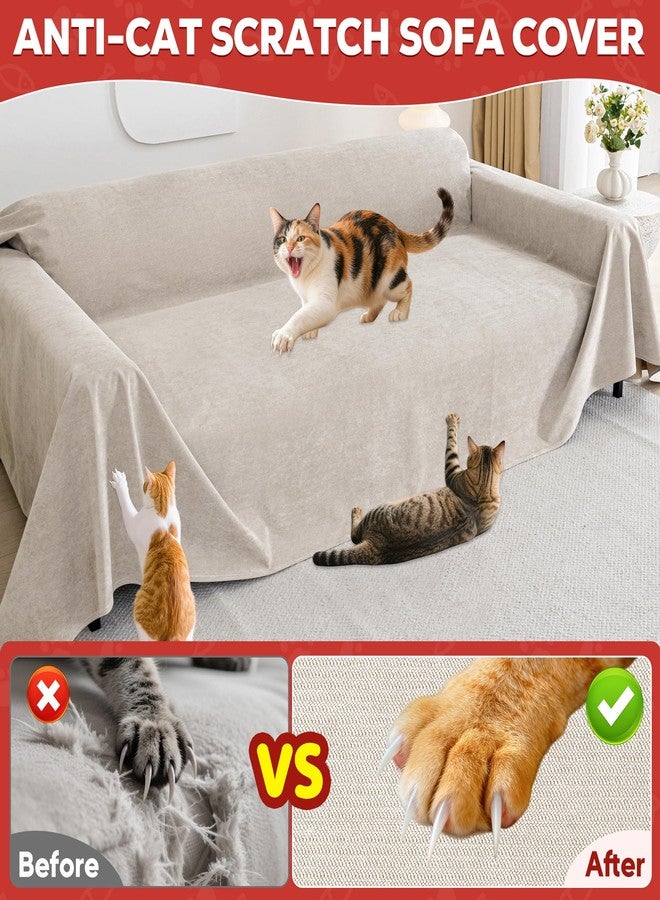 Loiion Cat Scratch Furniture Protector - Anti-Slip, Waterproof Sofa Cover to Keep Cats Off, Pet-Friendly Couch Protectors for 3 Cushion Couch, Khaki Anti-Scratch Couch Cover for Pets and Kids 150"X71" - Image 3